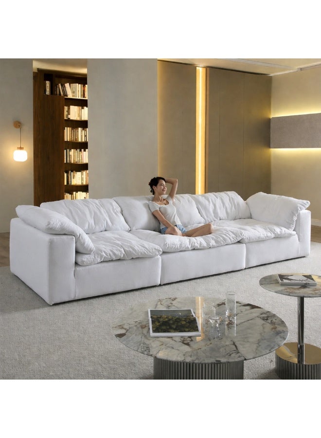 Al Zakharef Furniture Cloud L-Shape Luxury Sofa with Ottoman – 3 Seater Modular Sectional Sofa, Soft Polyester Fabric, Dacron Foam Cushions, Modern Minimalist Living Room Sofa, White - Image 1